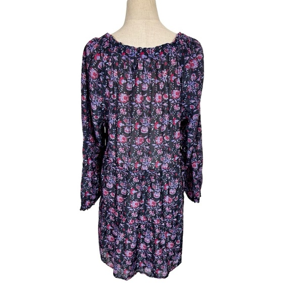 XIRENA Lea Shirred Off the Shoulder Tiered Silk Blend Dress Black Beauty Floral - Picture 11 of 16